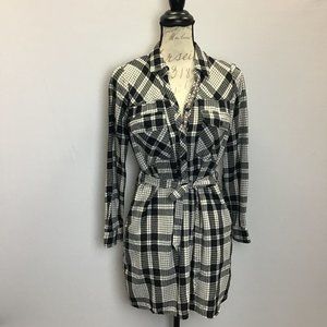 Skies are Blue- Tie Waist, Plaid Shirt Dress